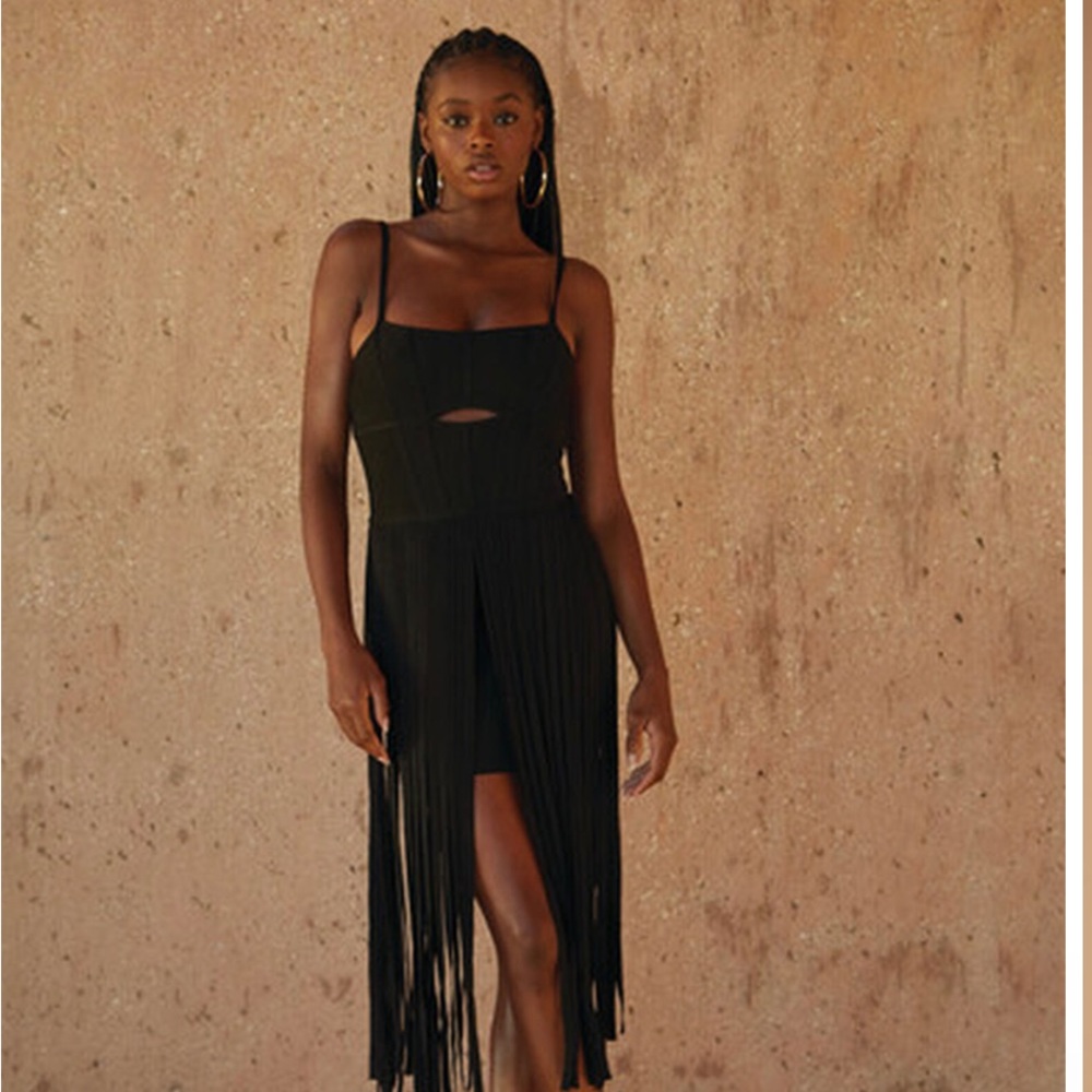Herve Leger Fringe Cutout Dress